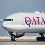 Qatar Airways Airbus A350 flight at Doha airport
