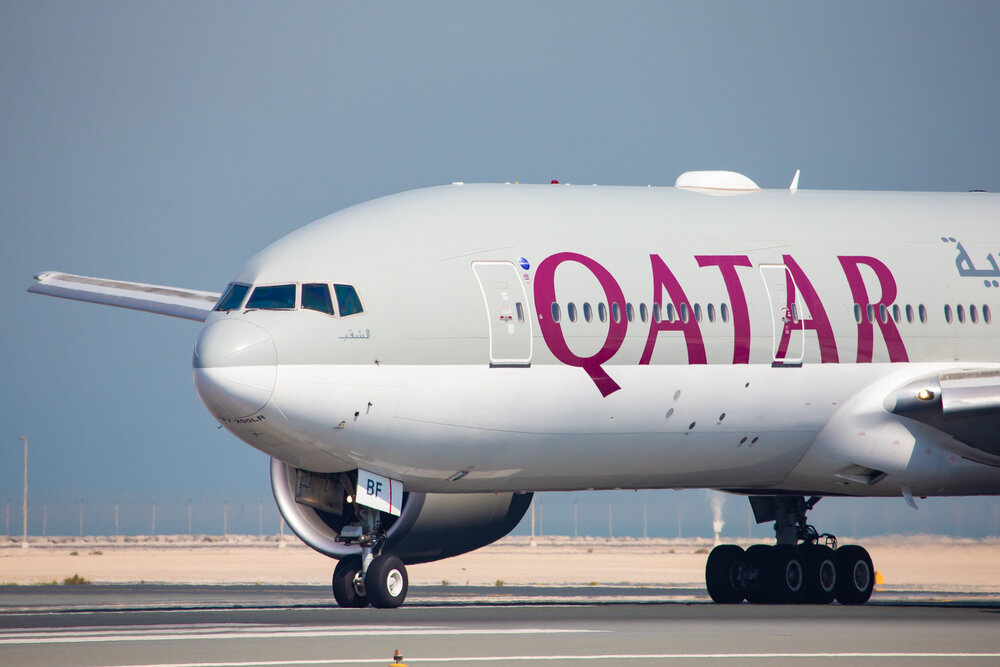 Qatar Airways Airbus A350 flight at Doha airport